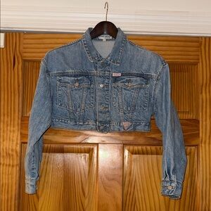 Vintage Guess Cropped Denim Jacket - Light Blue Medium